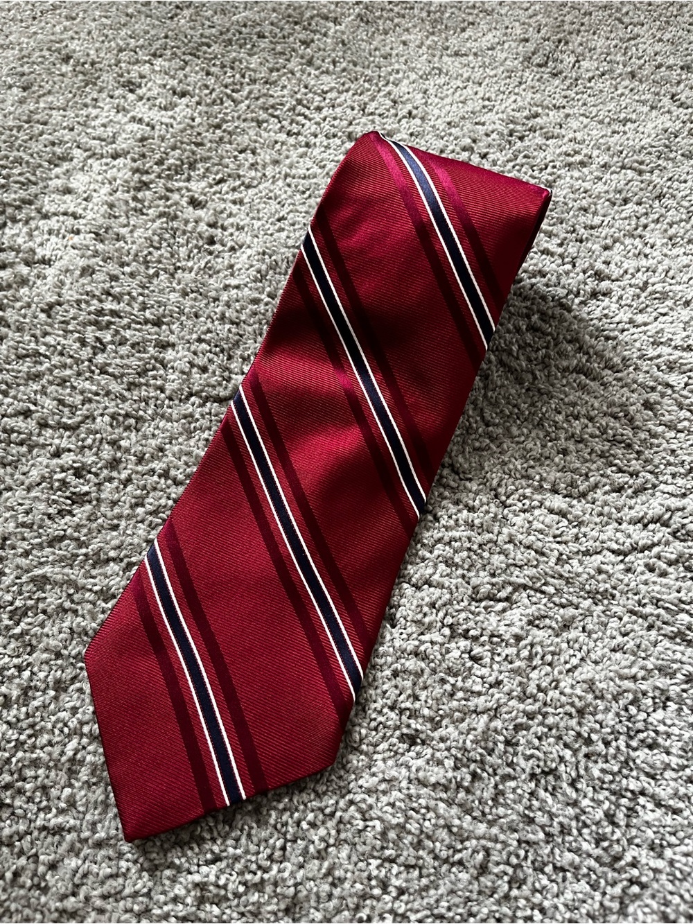 Tommy Hilfiger - Silk Burgundy Tie with Navy and White Diagonal Stripes